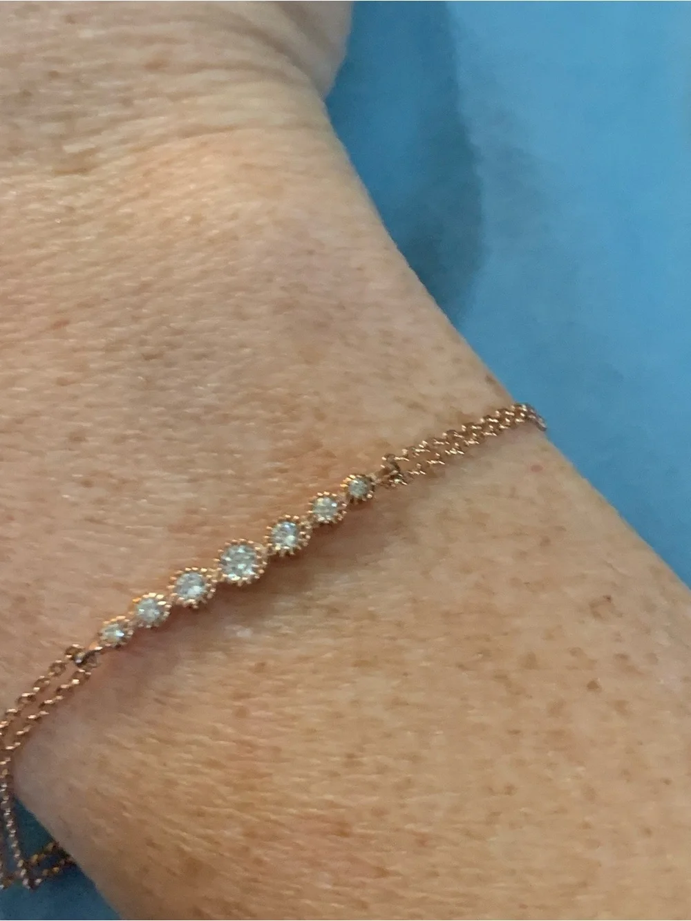 Rose Gold Diamond Bracelet with Multi-Stone Bar and Double Chain
